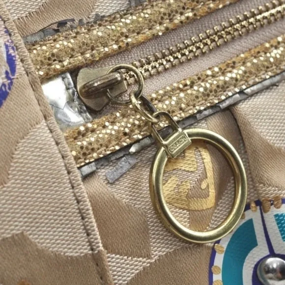 Rare 🦄 Coach Signature Jazzy Glitter Poppy Multi Canvas Handbag Purse - Picture 11 of 15